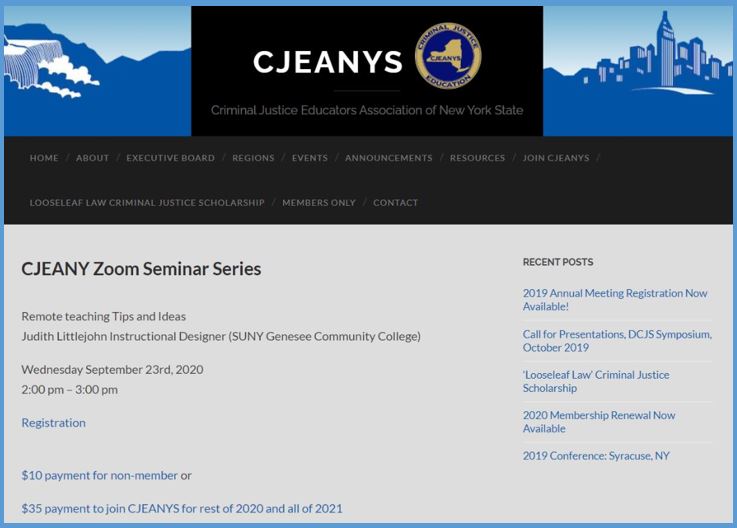 Criminal Justice Educators Association of New York State presents Judith Littlejohn, Teaching with Technology, September 23, 2020