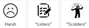 Harsh sad face for "Listers" and "Scolders"